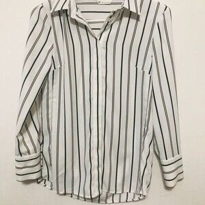 It MICHAA  ivory blouse  collared Long sleeve button up stripe shirt size S